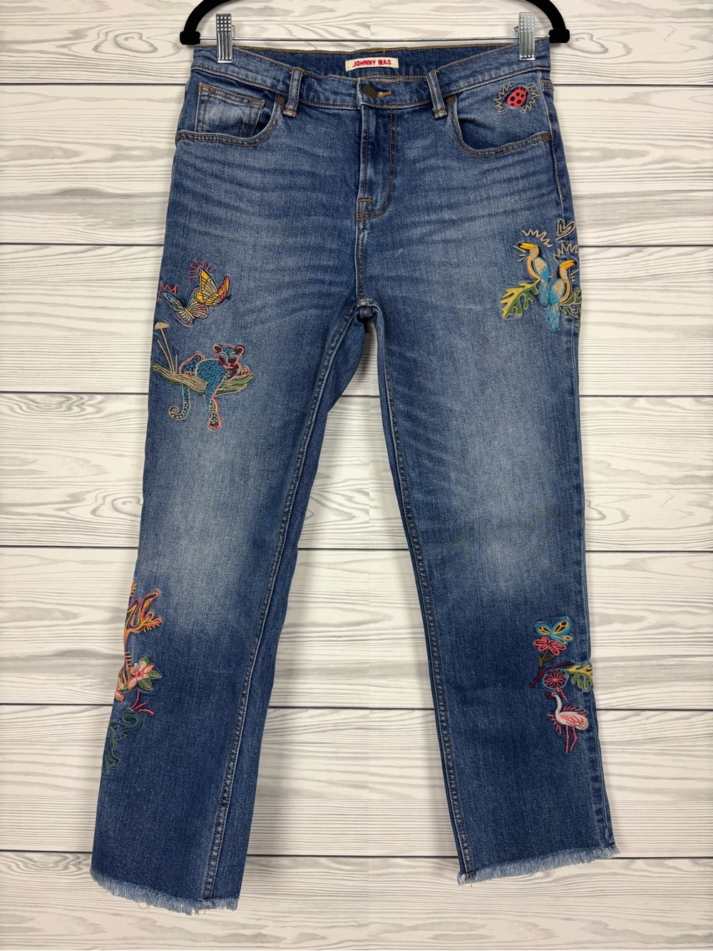 Johnny Was The cropped boyfriend jeans boho embroidery size 27 mid rise